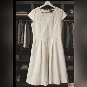 Brooks Brothers Ivory Chevron Fit & Flare Dress In Italian Fabric Size 6